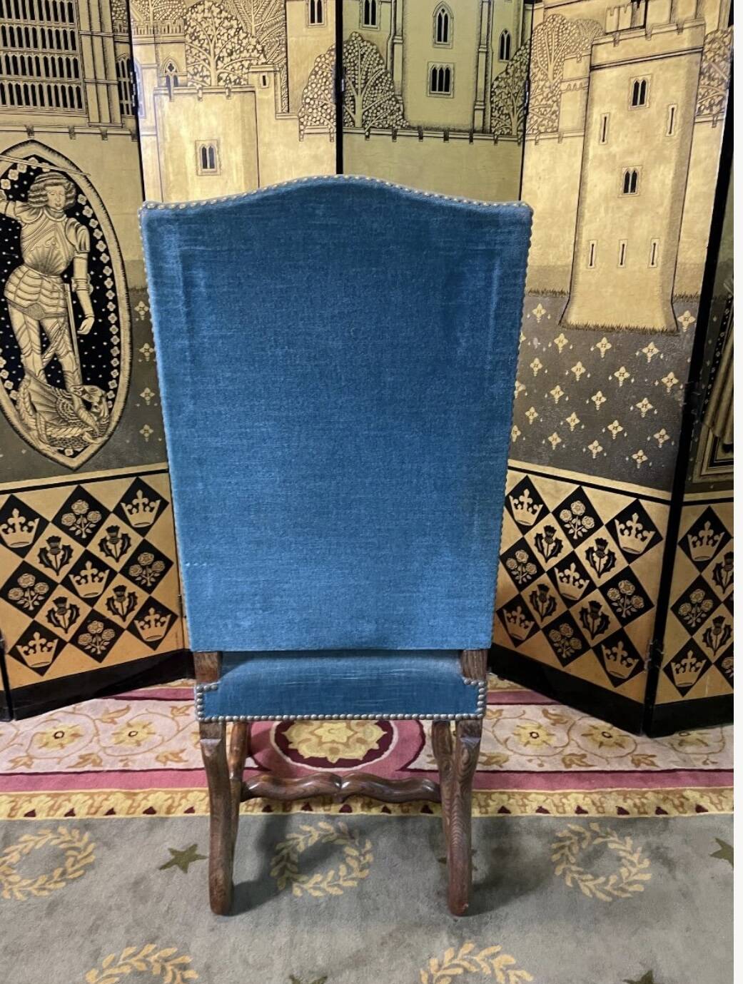 Set of 6 blue Louis XIII style chairs