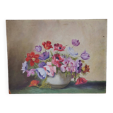 Painting of an anemones, oil signed Savary