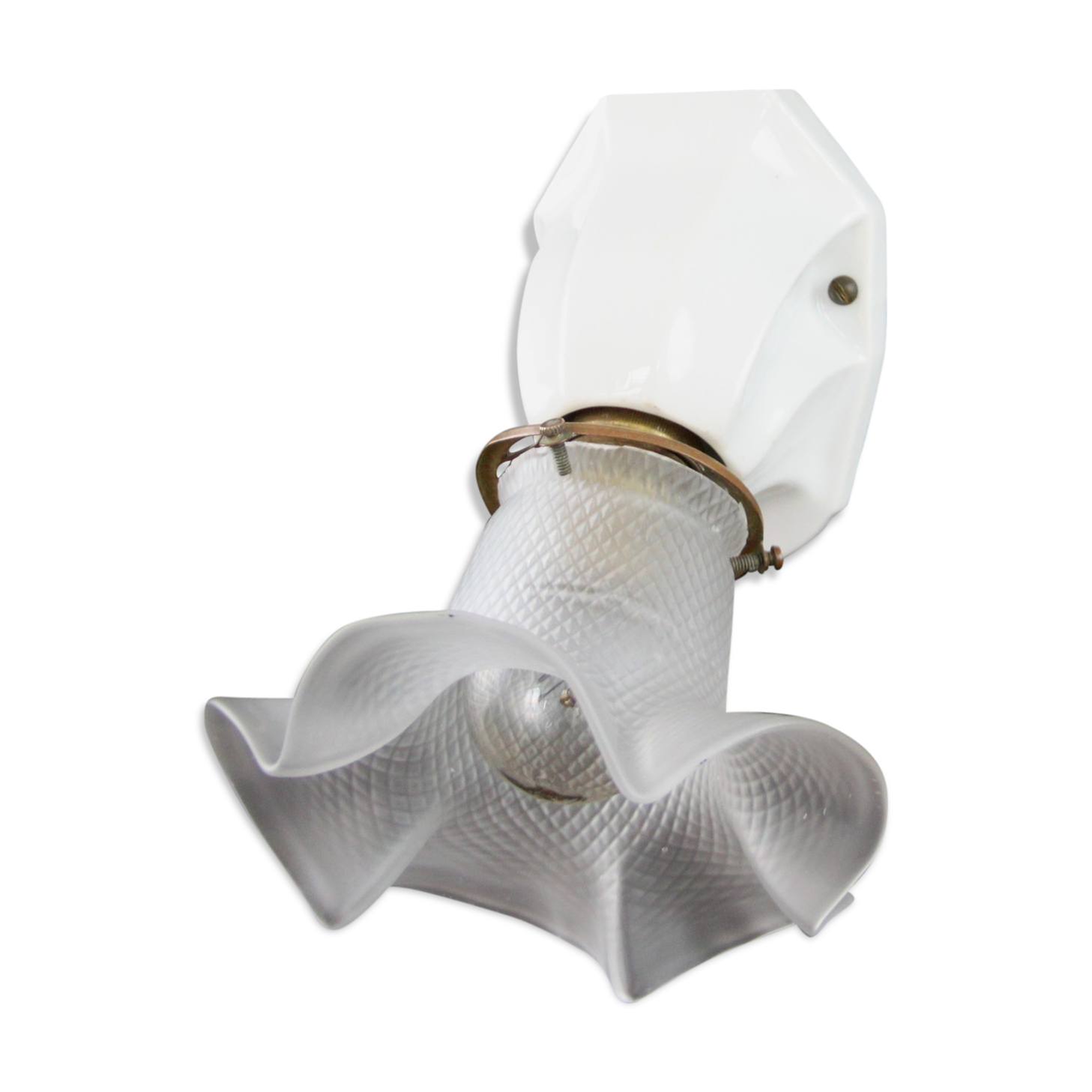 Applique murale en porcelaine, verre tulipe ancien art déco