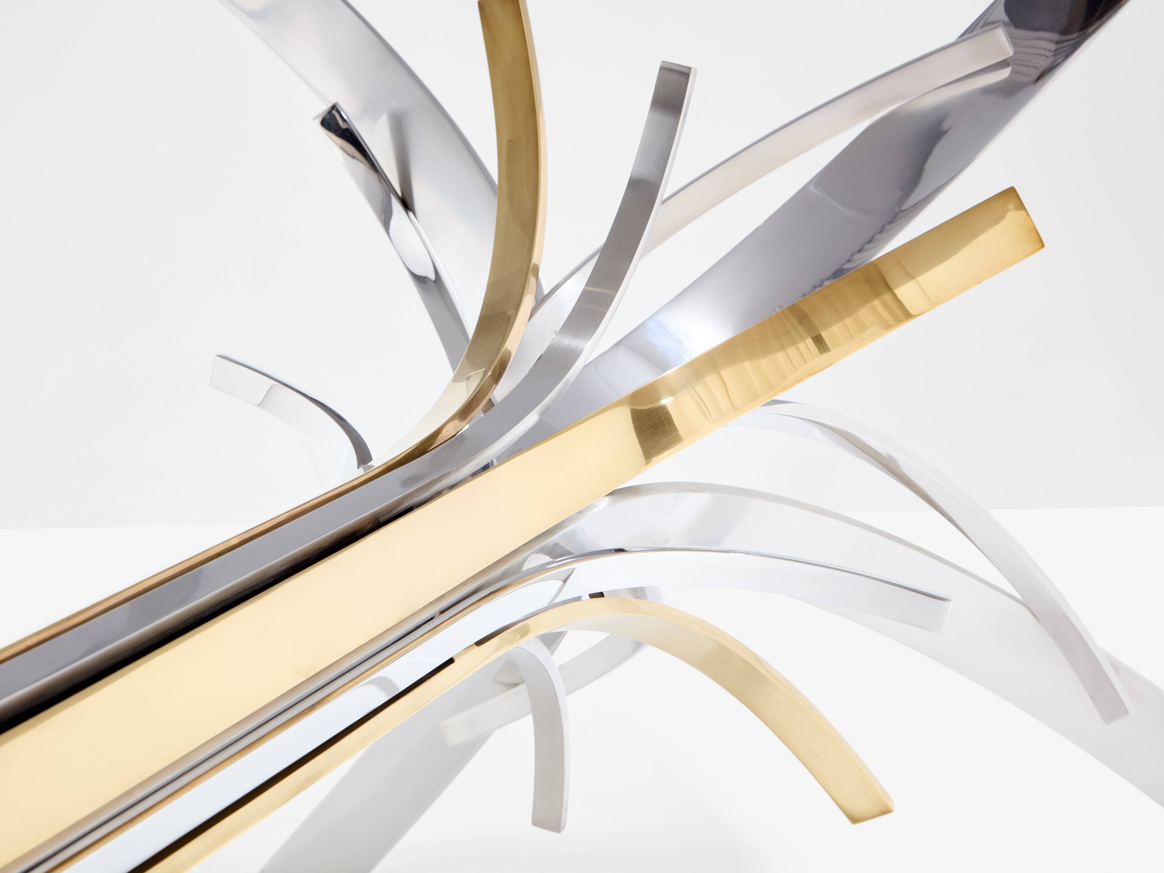 Maria Pergay steel and brass dining table Gerbe 1970