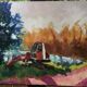 Landscape with excavator, oil on tawny canvas