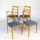 Set of four blue velvet Scandinavian chairs.