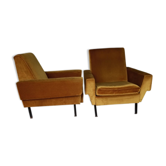 Vintage yellow velvet armchairs
