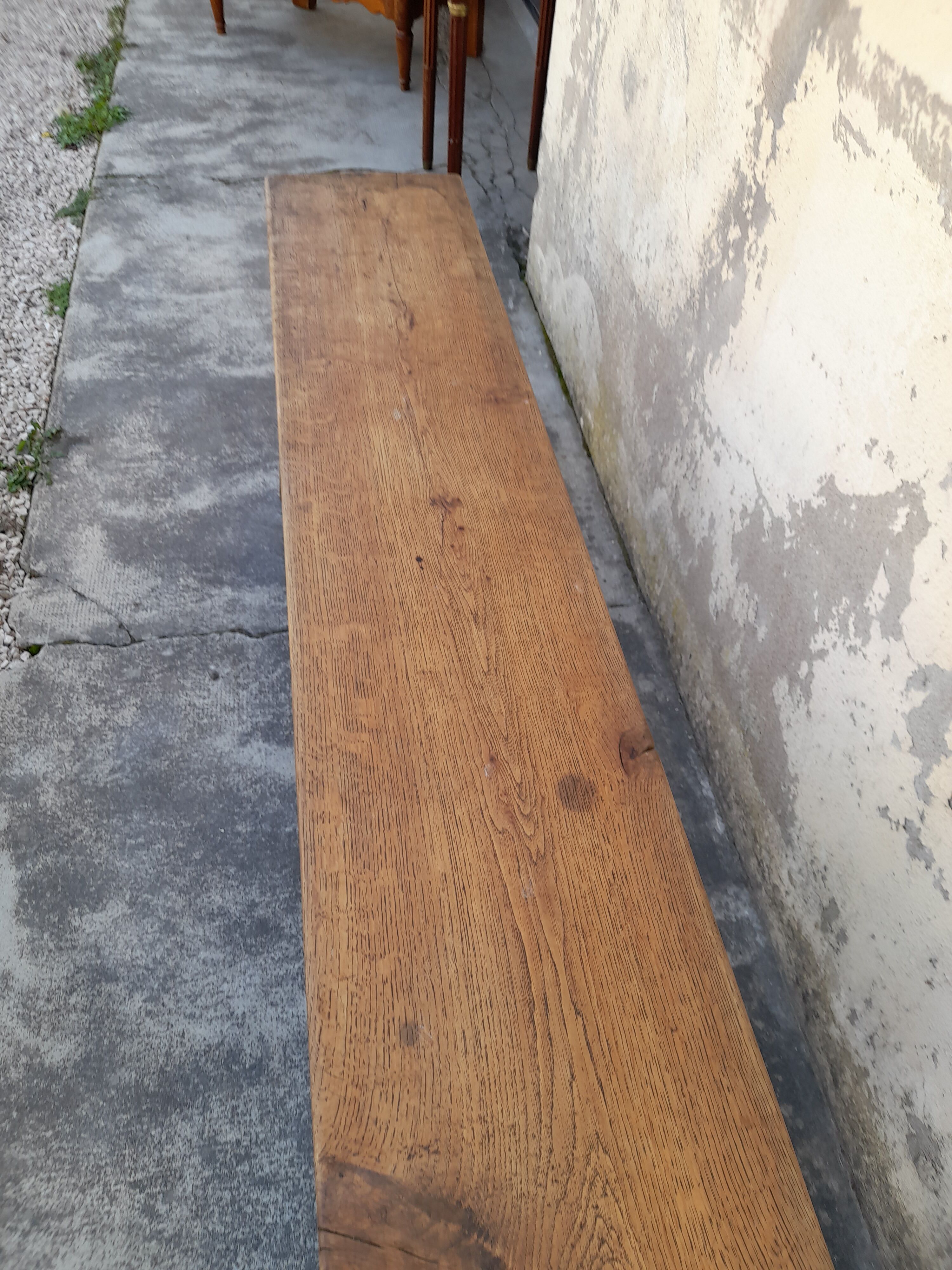Pair of oak old farm benches 2m71