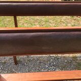 Duo of vintage church benches in solid beech