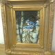 Painting on wood, gilded carved frame, image: blue birds / birches in winter