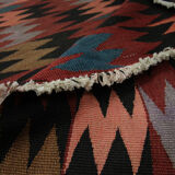 Wool kilim runner rug handwoven red wool rug 99x298cm