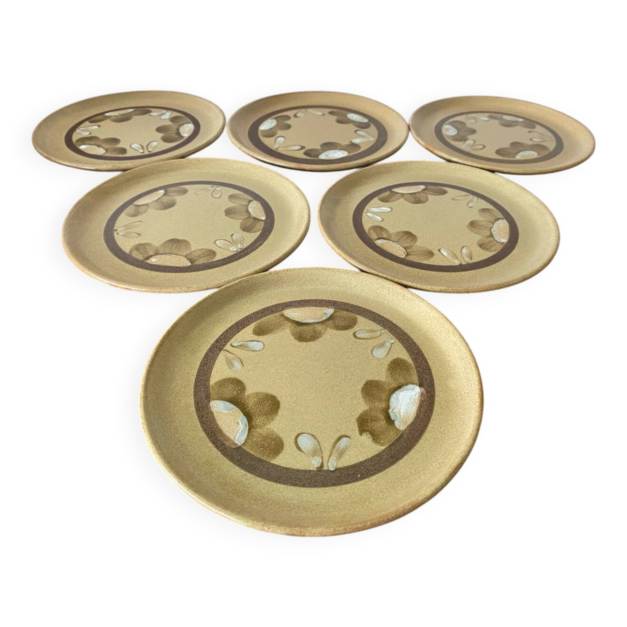 Set of 6 old sarreguemines plates beige ceramic flower decor