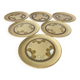 Set of 6 old sarreguemines plates beige ceramic flower decor