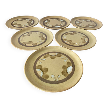 Set of 6 old sarreguemines plates beige ceramic flower decor