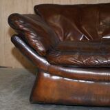 Restored leather mid-century modern low sofa