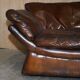 Restored leather mid-century modern low sofa