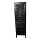 Cabinet chinois vintage noir patiné – porte sculptée ajourée – esprit