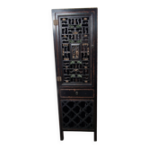 Vintage black patinated Chinese cabinet – carved openwork door – spirit