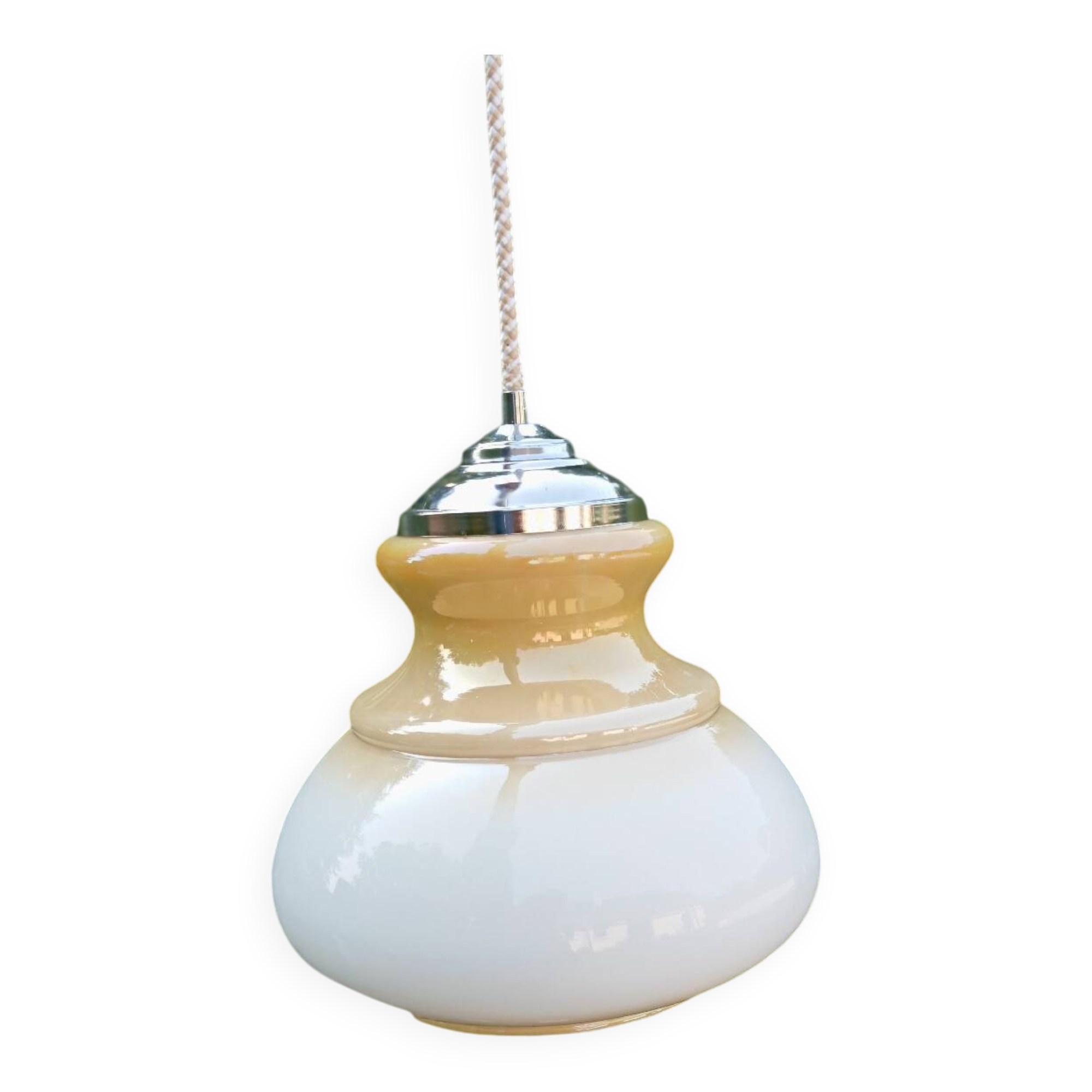 Honey cream opaline pendant light with chrome finish