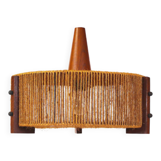 Danish sisal & glass pendant lamp by Temde 1970's