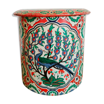 Old colorful metal box floral and peacock motifs