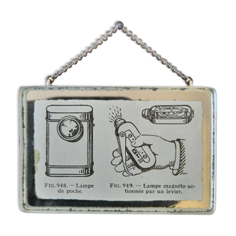 Old Art Deco illustration 1930 "Flashlight" inserted under mirror. Cabinet of curiosity.