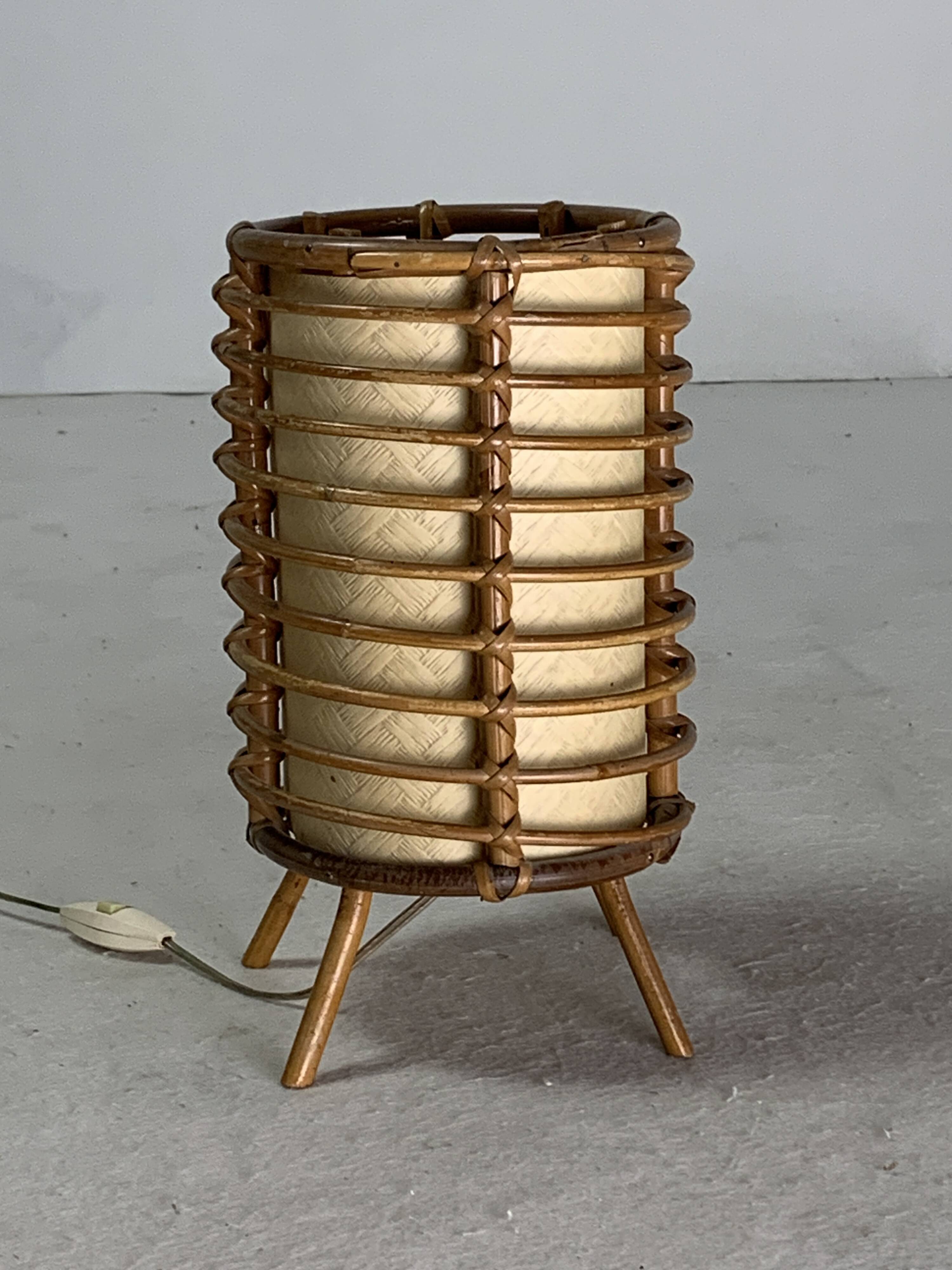 Bamboo cylindrical table lamp by Louis Sognot, France 1950s