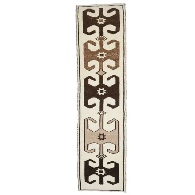 Vintage Turkish Oushak Handmade Wool Cotton White Runner Rug 99x390