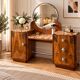 Ensemble coiffeuse 1930 Art Déco en Noyer avec dessus marbre et chevet
