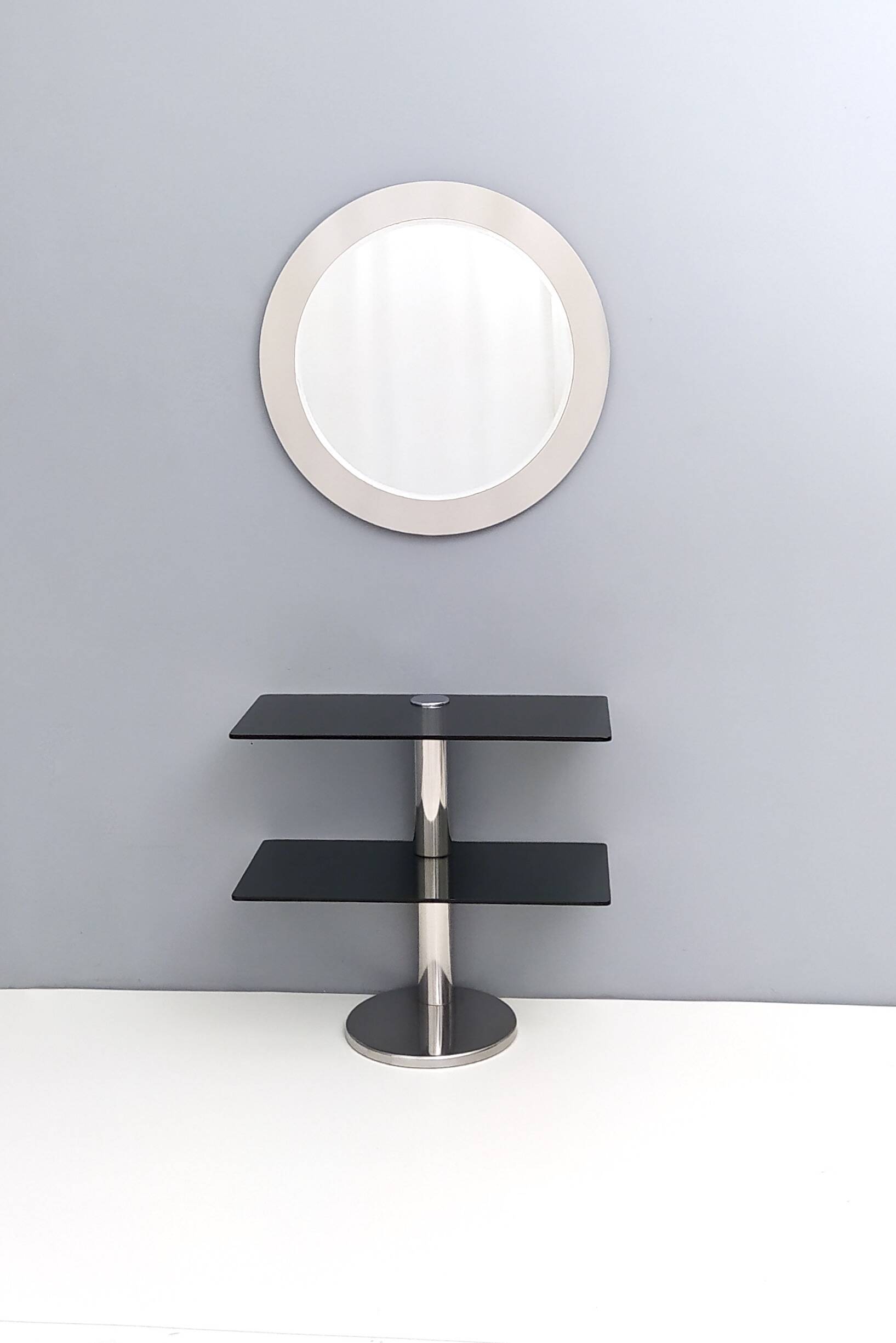 Round Wall Mirror with Mirrored Steel Frame, Italy
