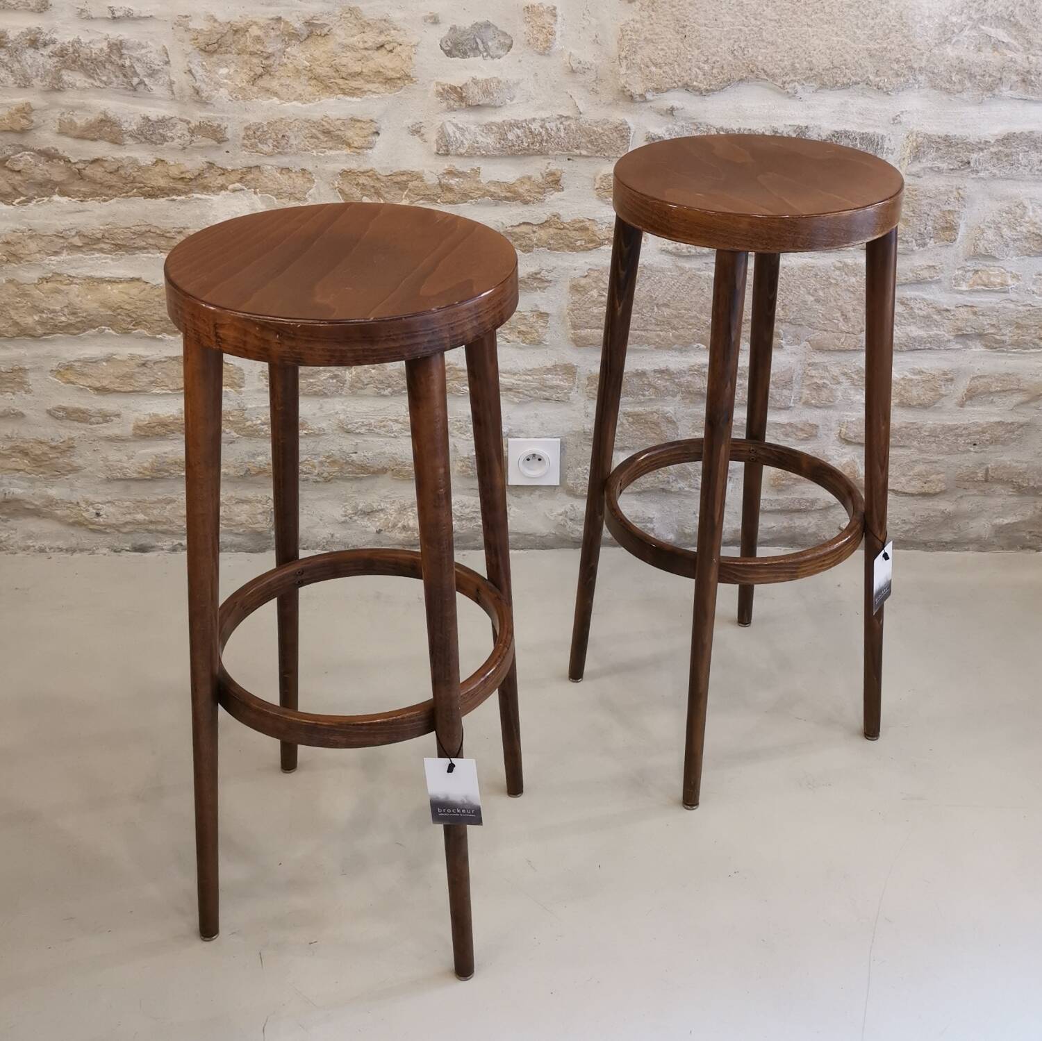 Pair of Baumann wooden high stools