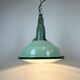 Industrial soviet green enamel pendant light with glass cover, 1960s