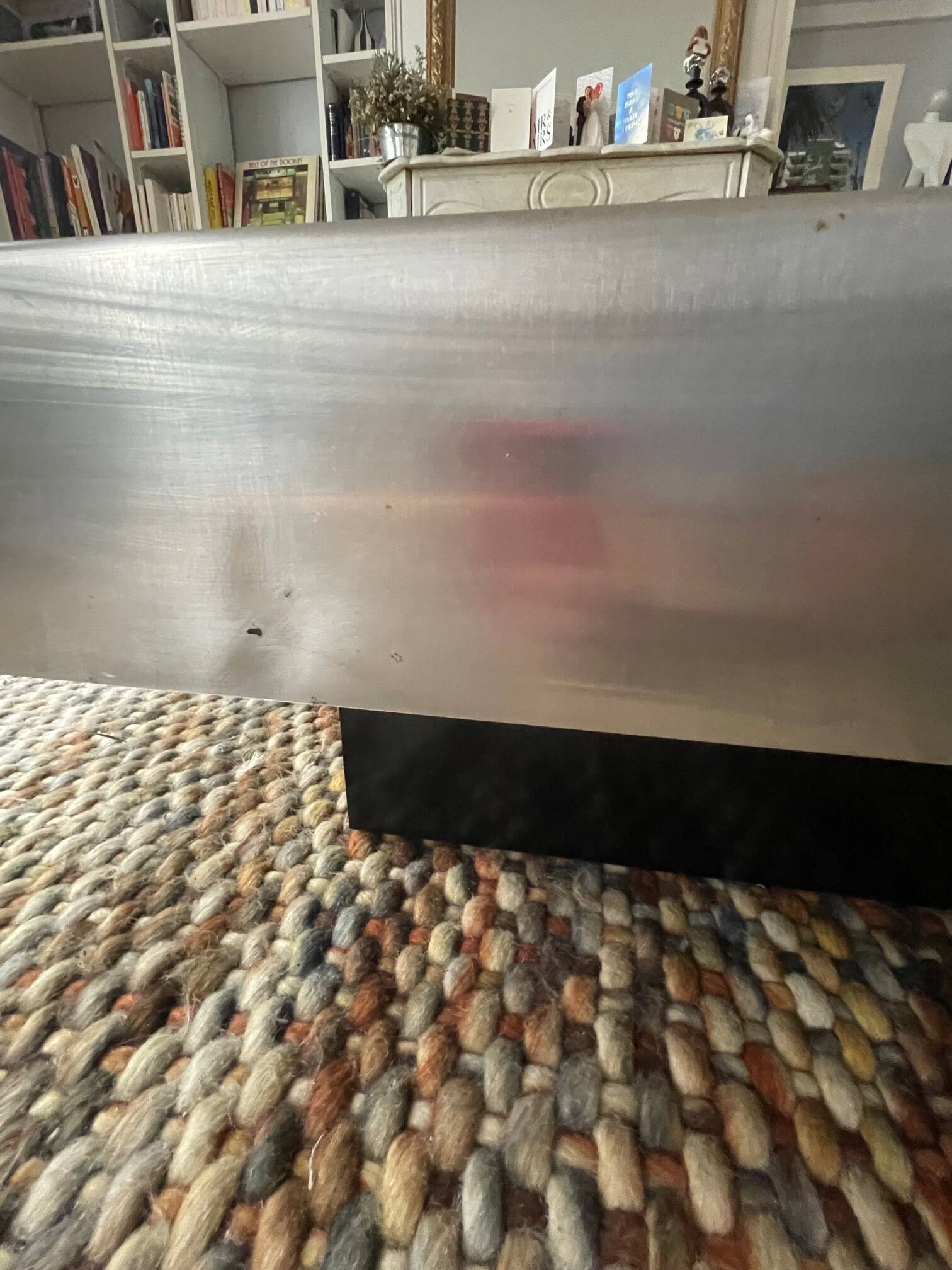 Coffee table – Black glass and brushed metal – 1970s