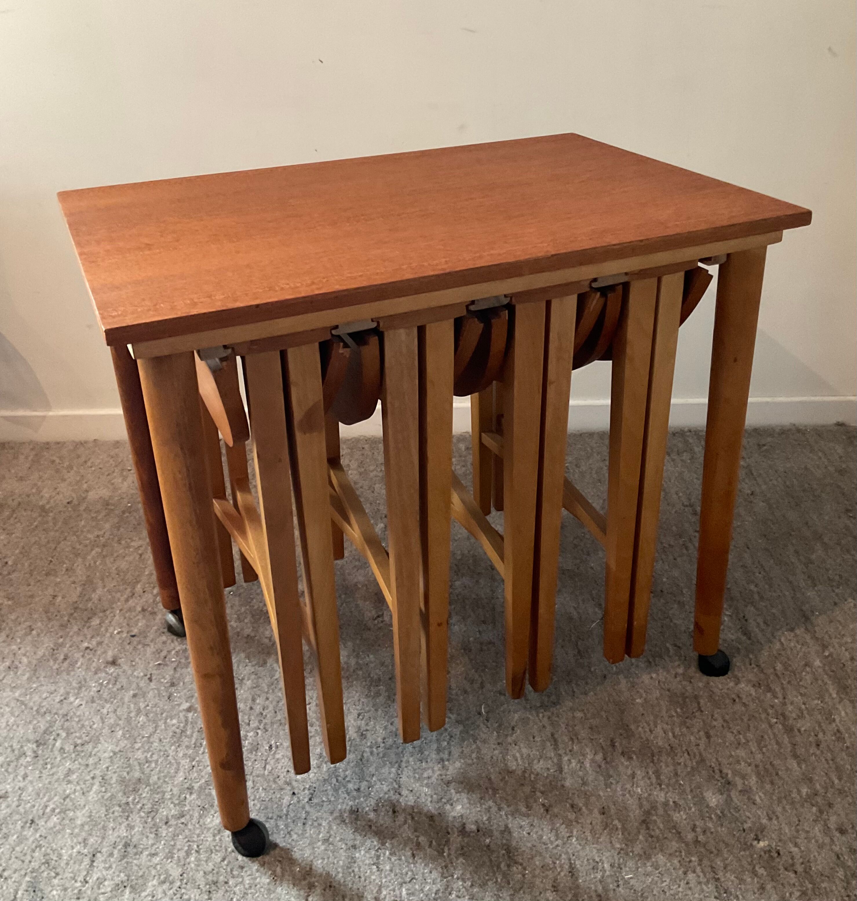 Scandinavian set by Poul Hundevad table and 4 folding teak stools