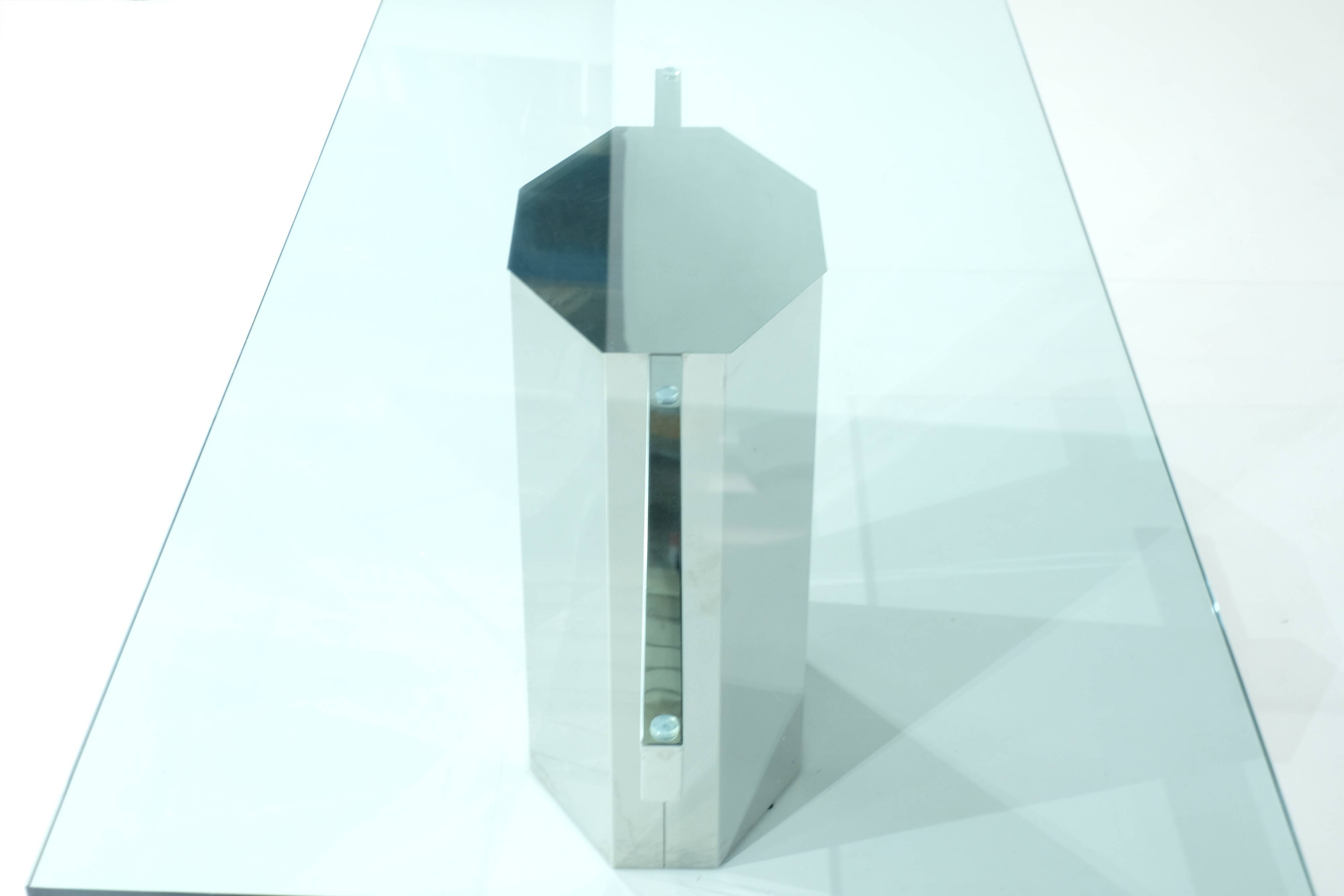 Glass table on chrome base, Italy - 1970s