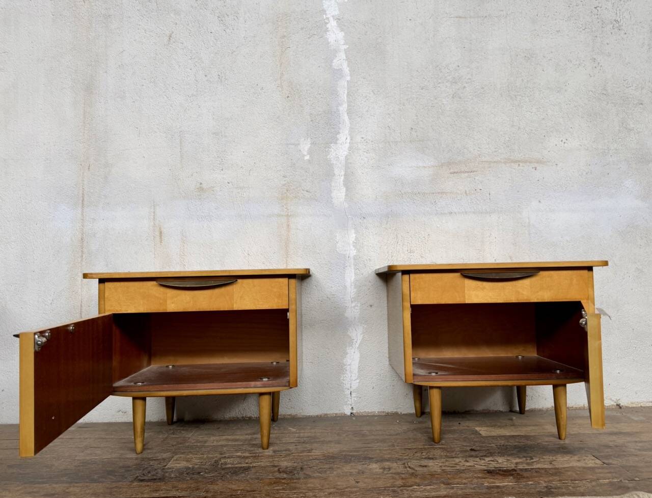 Vintage bedside tables / compass leg nightstand