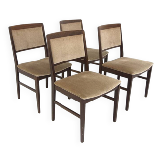 Set of 4 Scandinavian walnut chairs, Sweden, 1970.