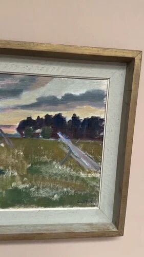 Oil on Canvas “Evening at Haymaking Time” by Bernhard Önstad, Framed 48.5×43cm