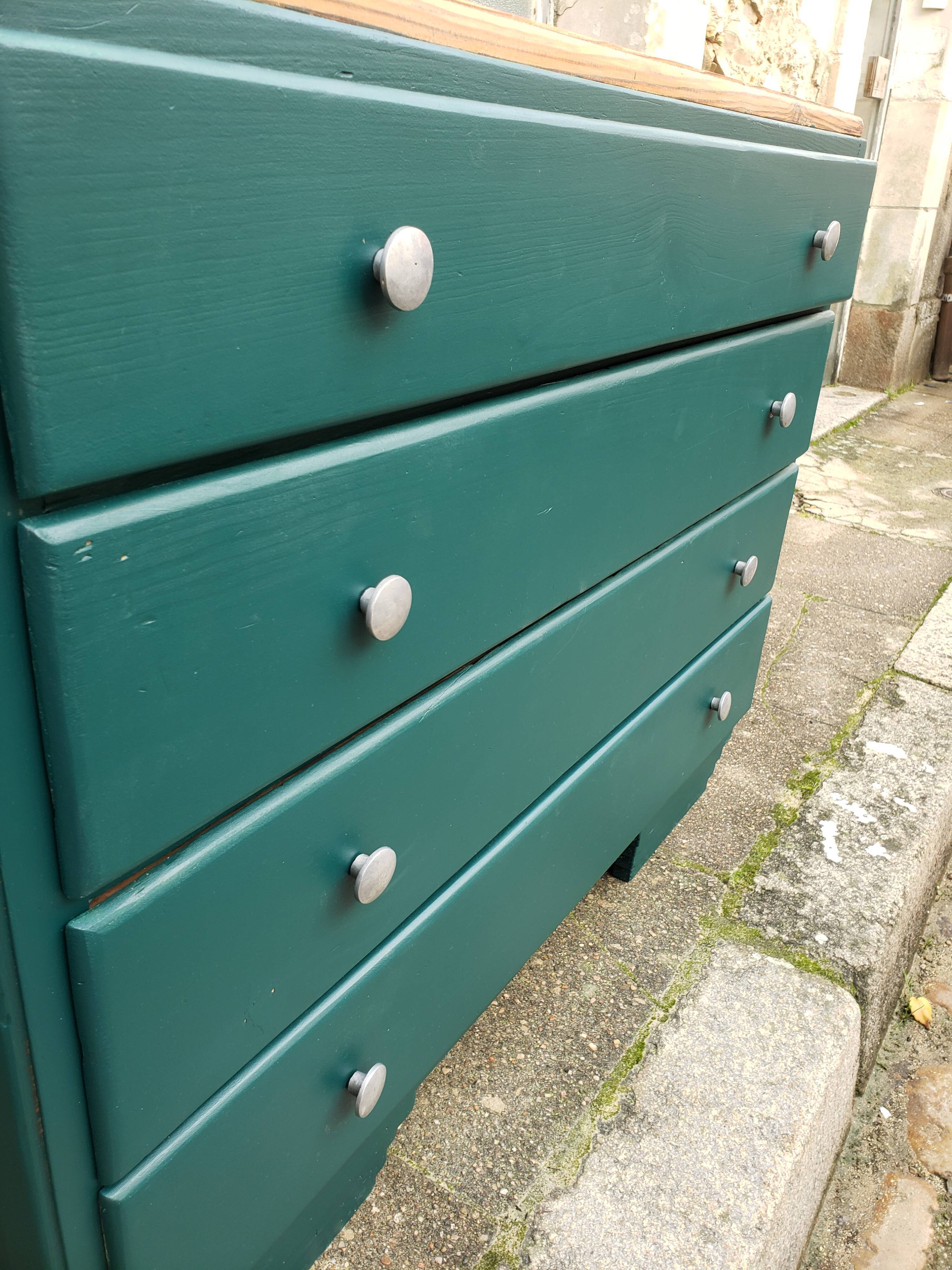 Deep turquoise and wood vintage dresser