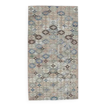 Tapis couloir en laine tissé à la main turc des années 1970 110x206