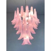 Contemporary Pink Frosted "Selle" Murano Glass Chandelier in Mazzega Style