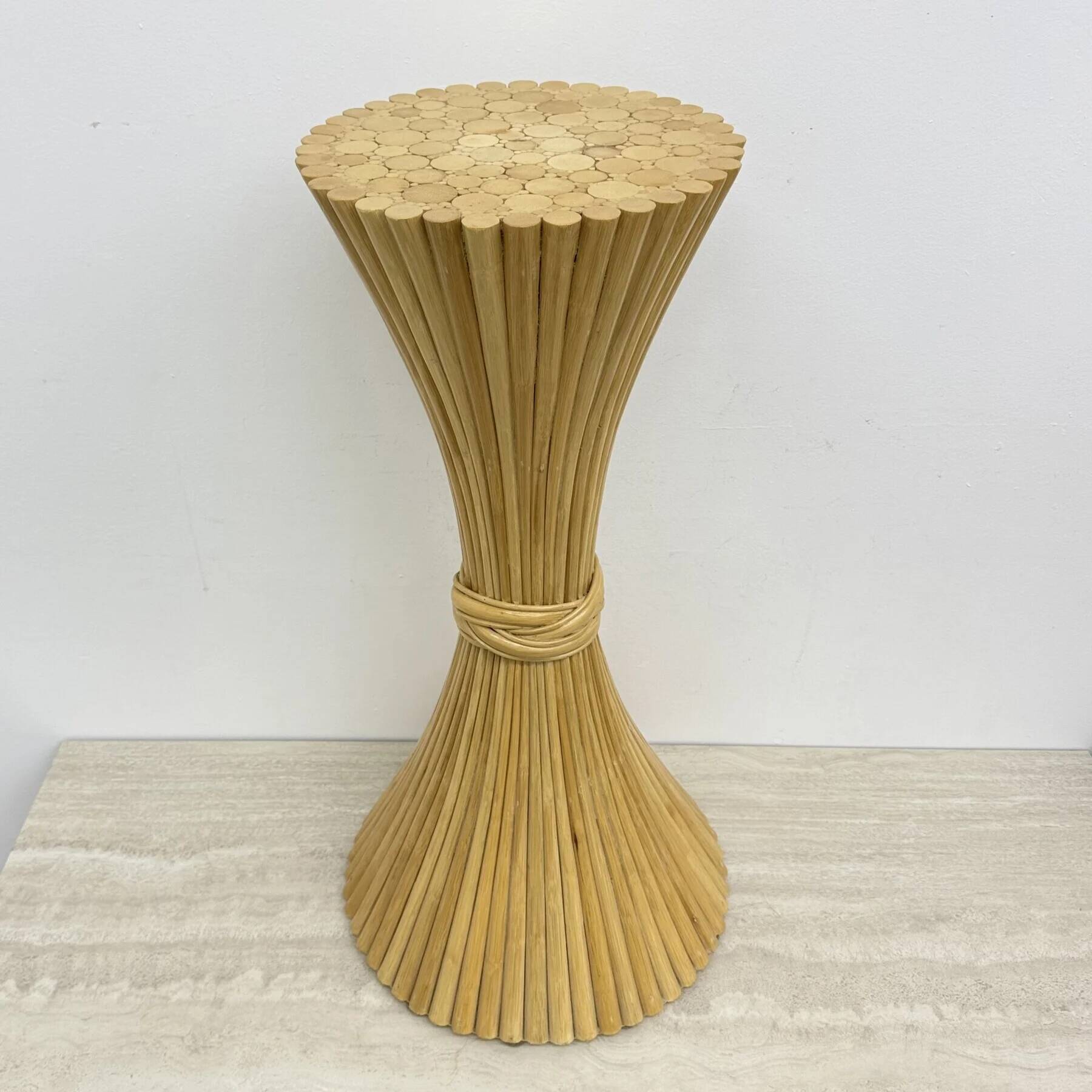 Vintage sheaf of wheat pedestal plant stand by McGuire, 1970s