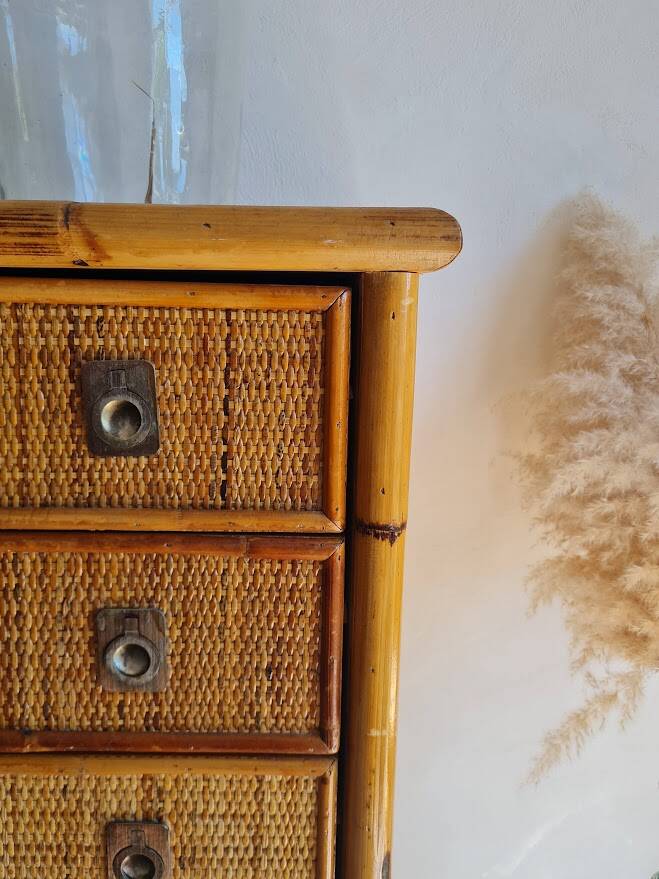 Rattan chest of drawers circa 1970, Dal Vera