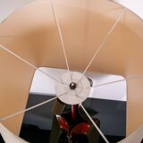 Red metal sculptural table lamp with oversized lamp shade circa 1980