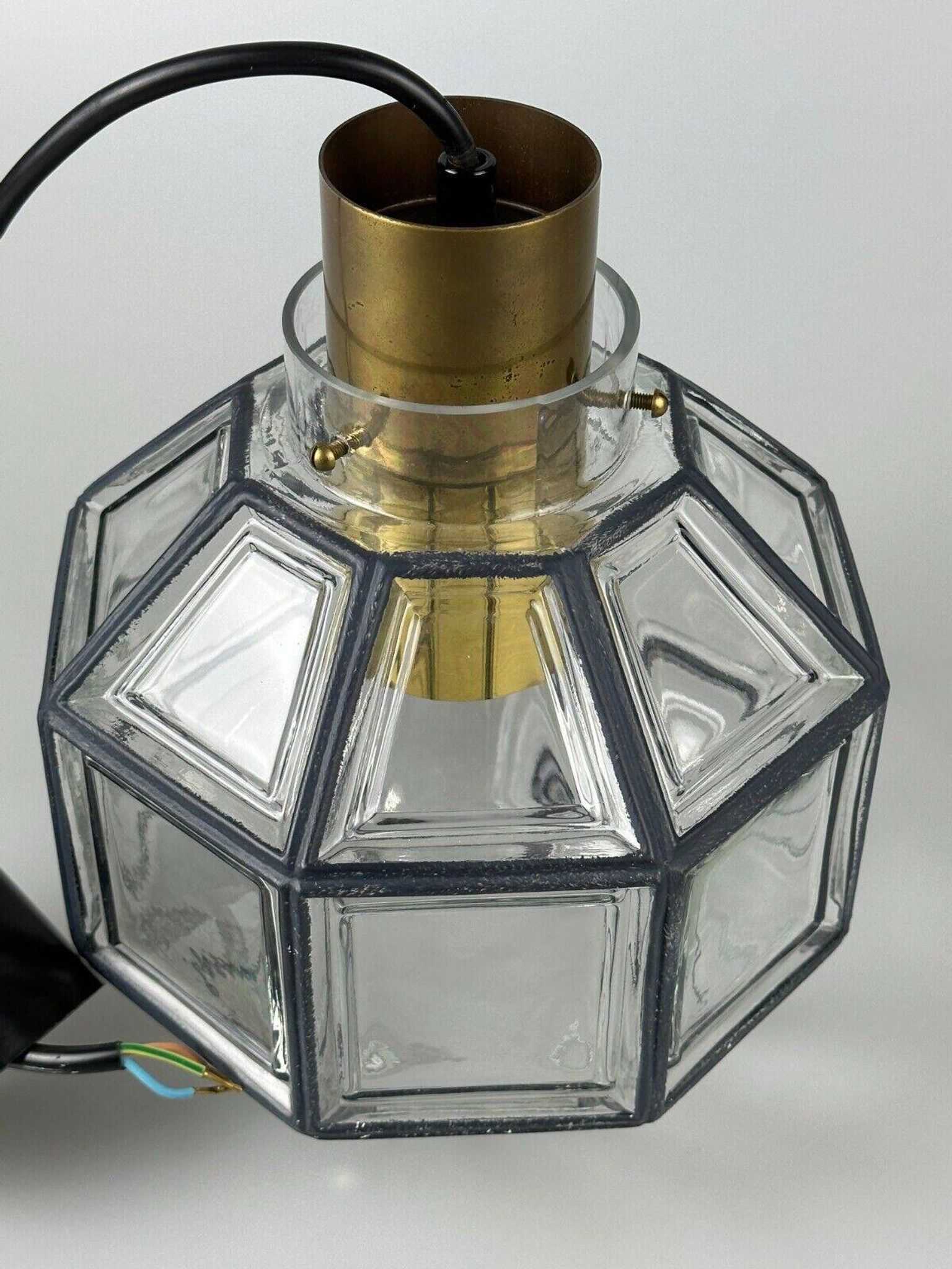 60s 70s hanging lamp by Limburg Leuchten Germany glass brass Space Age
