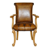 Fauteuil de bureau Chesterfield Art Déco 1920 restauré cuir et noyer