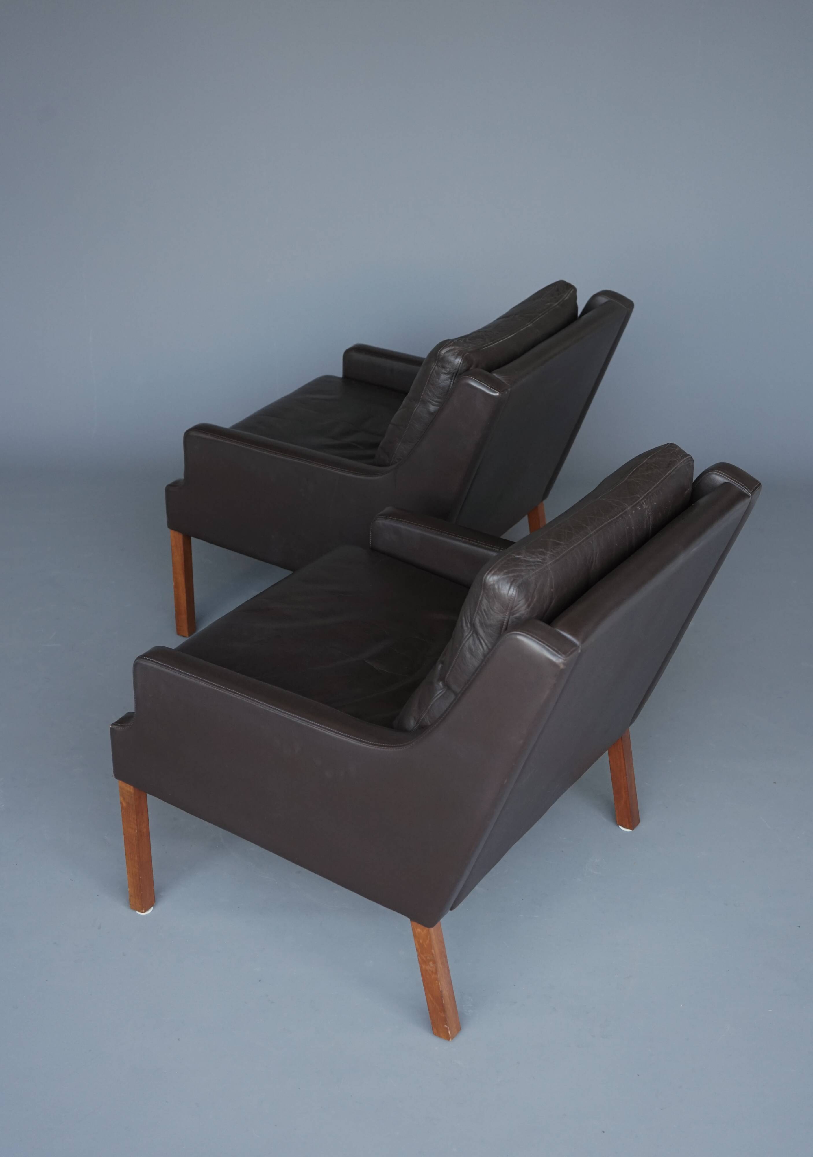 x2 Danish Armchairs in Leather by Georg Thams, Denmark 1960s