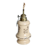 Vintage beige earthenware oil lamp base - Brown floral pattern - Col