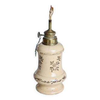 Vintage beige earthenware oil lamp base - Brown floral pattern - Col
