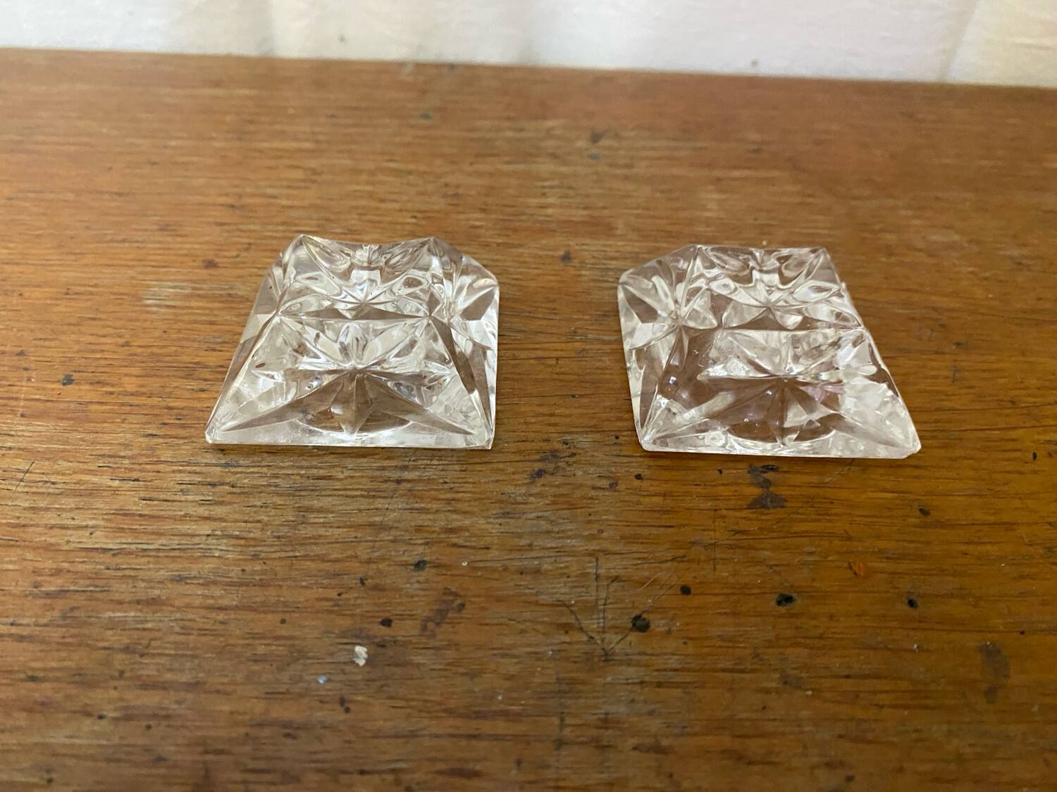 Pair of Antique Cut Arques Crystal Salt Cellars, Salt and Pepper Shakers, Vintage