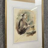 Watercolor drawing representing a judge during a trial dated 1988