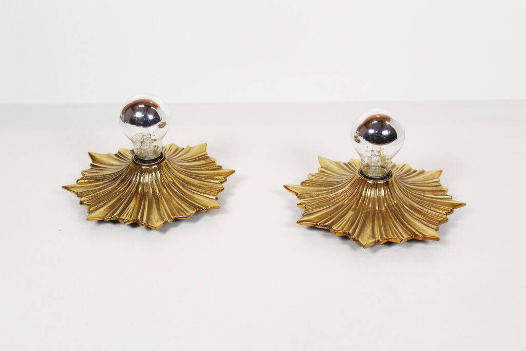 Rare set of 1950s bronze sunburst wall lamps – Germany 1950s