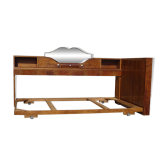 Cozy set and Art Deco bed in solid walnut