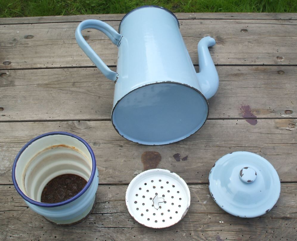 Blue enamel coffee pot